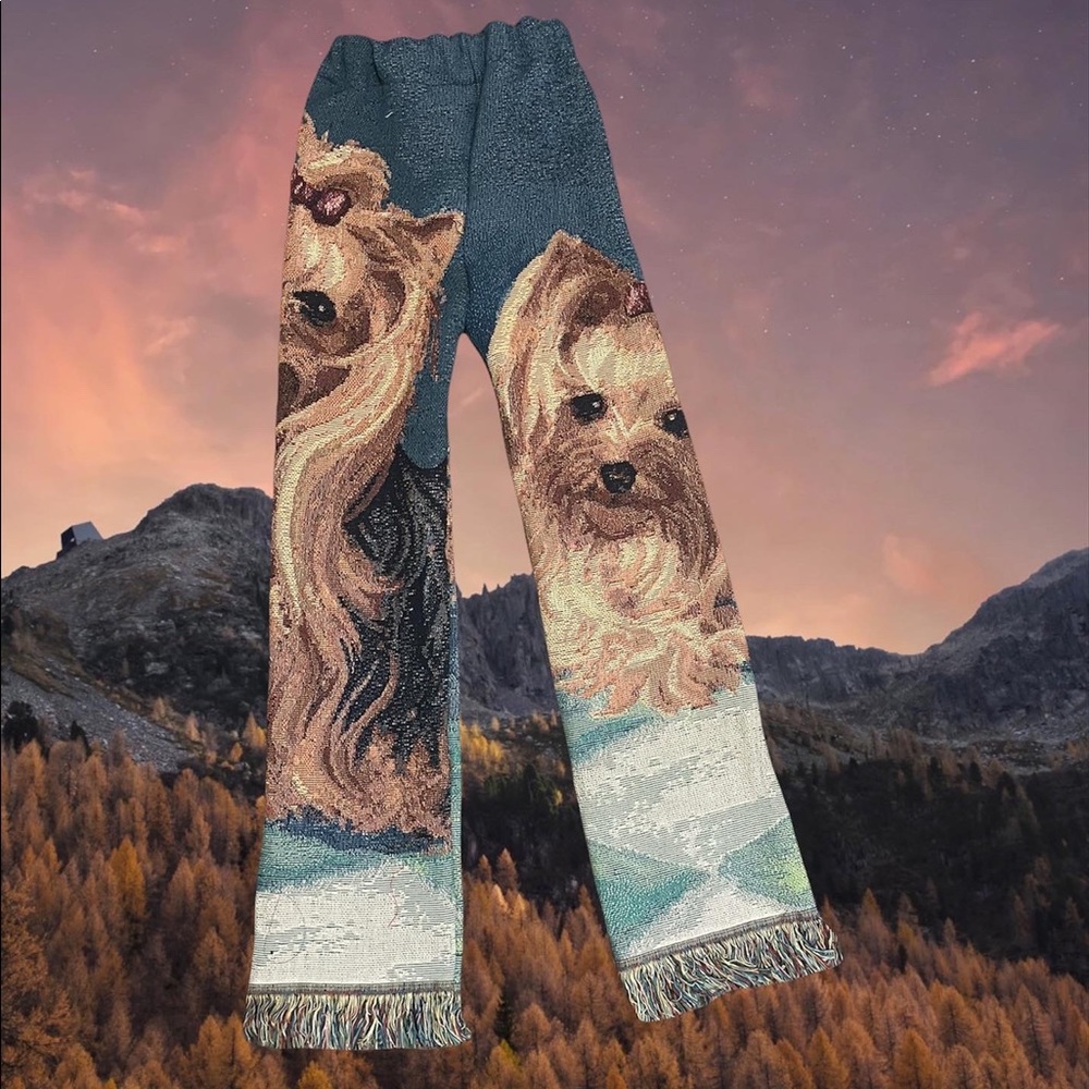 Hand Made Tapestry Pants👖 With Puppy’s On Them💕 Size Small Elastic Waste!